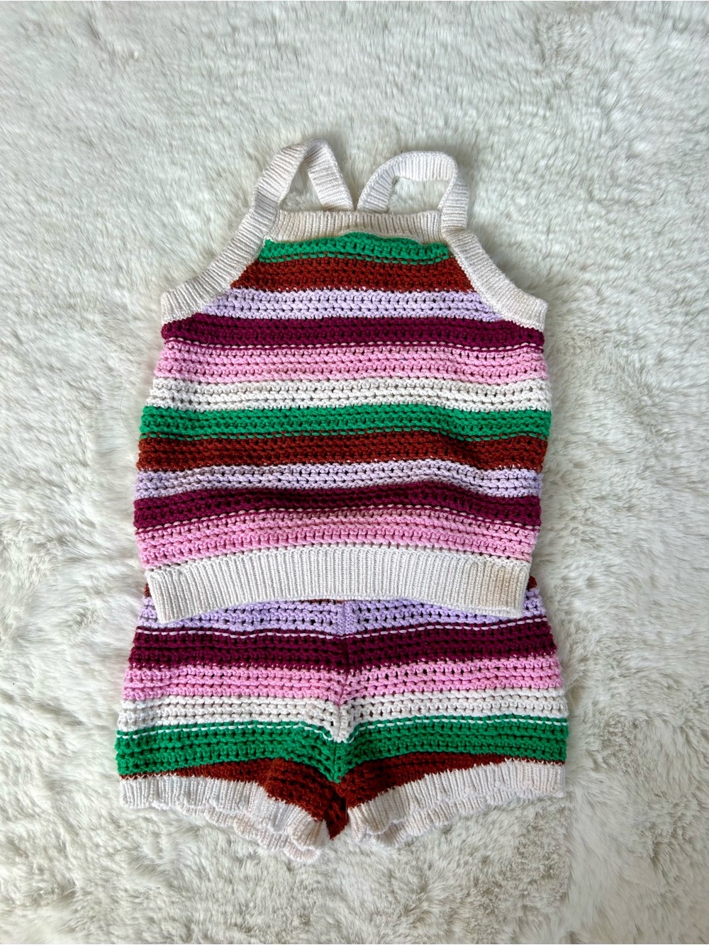 Old Navy Striped Crochet Tank & Shorts Set 12-18 MOS
